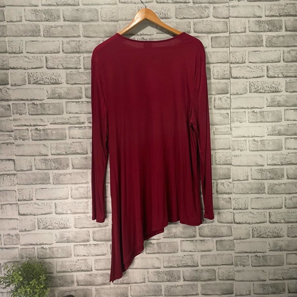 Chico’s Cranberry Burgundy Top T-Shirt 4 ( XXL ) V-Neck Asymmetrical Side Tie - Picture 7 of 13